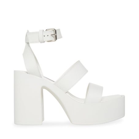 White Steve Madden Dora Leather Women's Heels Sandals | PH 2416NDQ